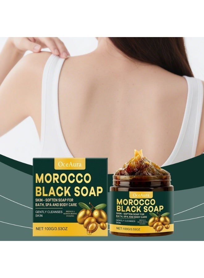  اوساورا صابون المروك الأسود 100 غرام - منظف الجسم مع زيت جوز الأرجان - تقشير لطيف مرطب للجسم لتحقيق بشرة ناعمة ومضوءة - صابون المروك الطبيعي - Image 2